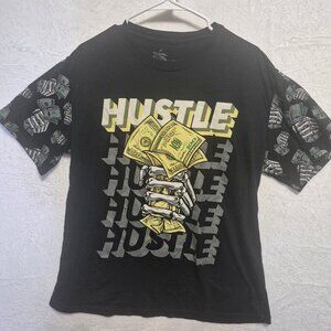 VIBES Hustle Graphic Tee L Black Skeleton Hand Money Streetwear Boss Mafia Core